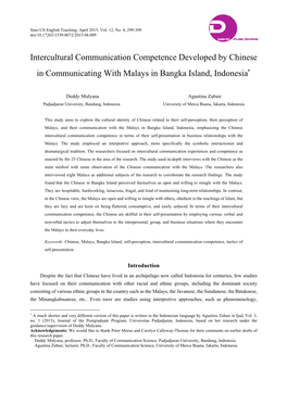 Intercultural Communication Competence Developed by Chinese in Communicating with Malays in Bangka Island, Indonesia∗