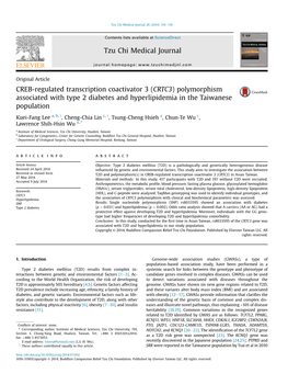 CREB-Regulated Transcription Coactivator 3 (CRTC3) Polymorphism Associated with Type 2 Diabetes and Hyperlipidemia in the Taiwanese Population