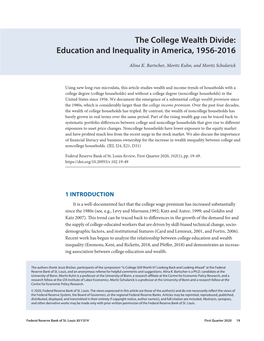 The College Wealth Divide: Education and Inequality in America, 1956-2016