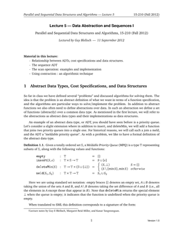 1 Abstract Data Types, Cost Specifications, and Data Structures