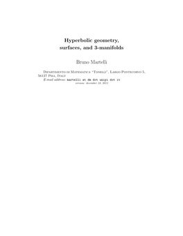 Hyperbolic Geometry, Surfaces, and 3-Manifolds Bruno Martelli