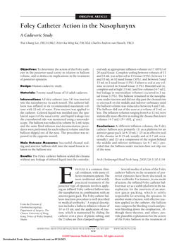 Foley Catheter Action in the Nasopharynx a Cadaveric Study