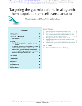 Targeting the Gut Microbiome in Allogeneic Hematopoietic Stem Cell Transplantation
