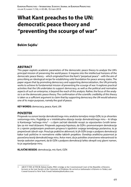 What Kant Preaches to the UN: Democratic Peace Theory and “Preventing the Scourge of War”
