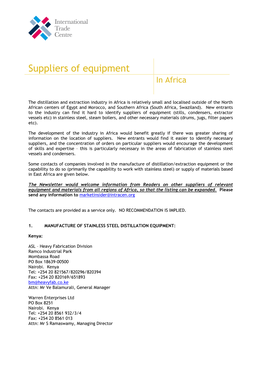 Suppliers of Equipment in Africa