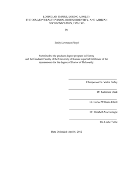 Losing an Empire, Losing a Role?: the Commonwealth Vision, British Identity, and African Decolonization, 1959-1963