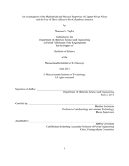 1 an Investigation of the Mechanical and Physical Properties of Copper