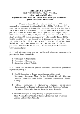 Uchwała W Sprawie Ustalenia Planu Sieci Publicznych Gimnazjów