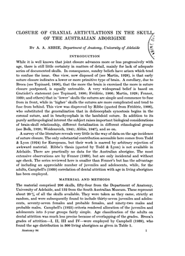 CLOSURE of CRANIAL ARTICULATIONS in the SKULI1 of the AUSTRALIAN ABORIGINE by A