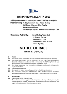 NOTICE of RACE Version 2.1 (30/06/15)