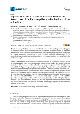 Expression of DAZL Gene in Selected Tissues and Association of Its Polymorphisms with Testicular Size in Hu Sheep