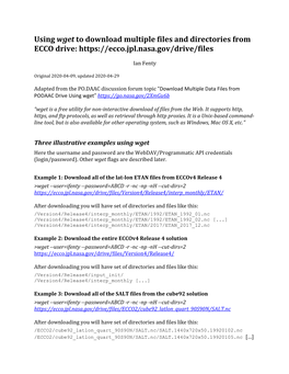 Using Wget to Download Multiple Files and Directories from ECCO Drive