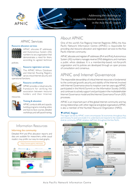 About APNIC APNIC and Internet Governance