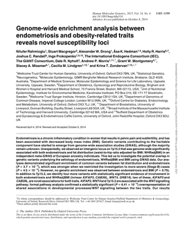 Genome-Wide Enrichment Analysis Between Endometriosis and Obesity-Related Traits Reveals Novel Susceptibility Loci