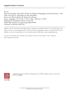 John Hart's Works on English Orthography and Pronunciation