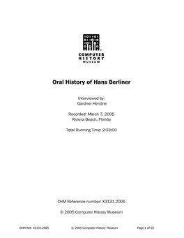Oral History of Hans Berliner