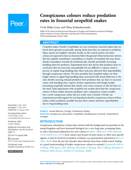 Conspicuous Colours Reduce Predation Rates in Fossorial Uropeltid Snakes