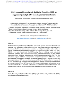 KLF4 Induces Mesenchymal-Epithelial Transition (MET)