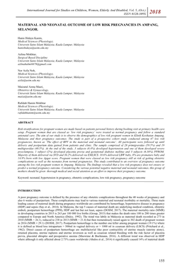 Maternal and Neonatal Outcome of Low Risk Pregnancies in Ampang, Selangor