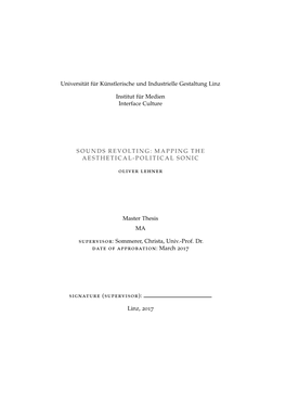 Mapping the Aesthetical-Political Sonic, Master Thesis, © March 2017 Supervisor: Sommerer, Christa, Univ.-Prof