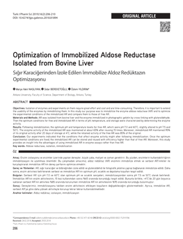 Optimization of Immobilized Aldose Reductase Isolated from Bovine Liver Sığır Karaciğerinden İzole Edilen İmmobilize Aldoz Redüktazın Optimizasyonu