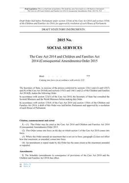 The Care Act 2014 and Children and Families Act 2014 (Consequential Amendments) Order 2015 No