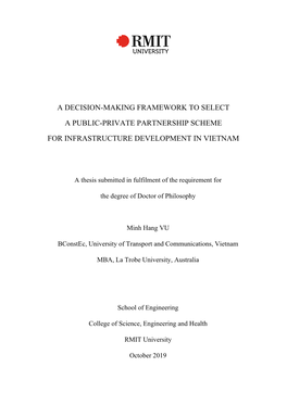 A Decision-Making Framework to Select a Public-Private Partnership Scheme for Infrastructure Development in Vietnam