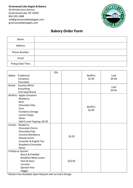 Bakery Order Form