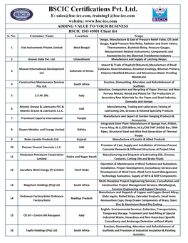 ISO 45001 Client List S