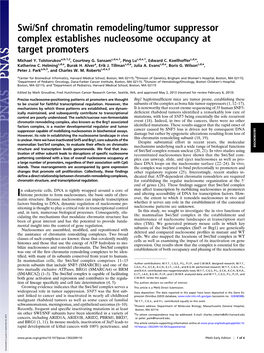 Swi/Snf Chromatin Remodeling/Tumor Suppressor Complex Establishes Nucleosome Occupancy at Target Promoters