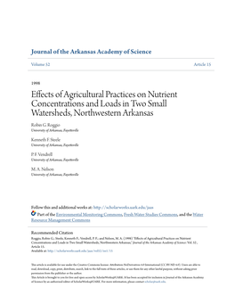 Effects of Agricultural Practices on Nutrient Concentrations and Loads in Two Small Watersheds, Northwestern Arkansas Robin G