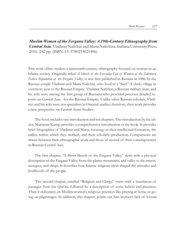 Muslim Women of the Fergana Valley: a 19Th-Century Ethnography from Central Asia