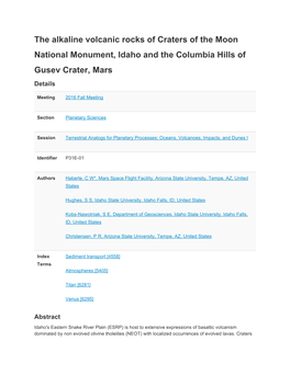 The Alkaline Volcanic Rocks of Craters of the Moon National Monument, Idaho and the Columbia Hills of Gusev Crater, Mars Details