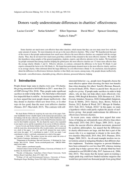 Donors Vastly Underestimate Differences in Charities' Effectiveness