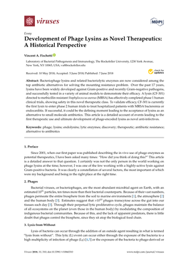 Development of Phage Lysins As Novel Therapeutics: a Historical Perspective