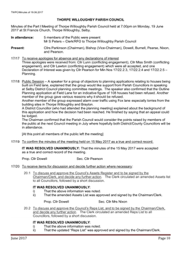 Minutes of Parish Council Meeting 19Th June 2017