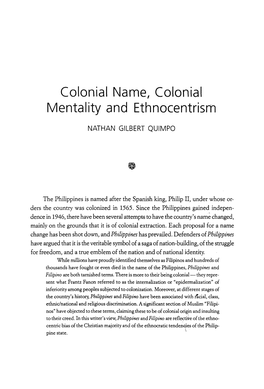 Colonial Name, Colonial Mentality and Ethnocentrism