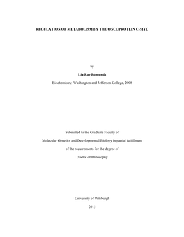 REGULATION of METABOLISM by the ONCOPROTEIN C-MYC by Lia
