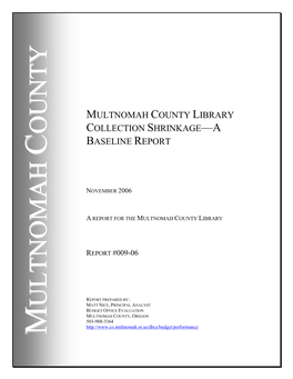 Multnomah County Library Collection Shrinkage—A Baseline Report