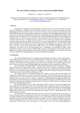 The Role of Land Use Change on Water Erosion in the Gödöllő Hillside 1