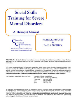 Social Skills Training for Severe Mental Disorders