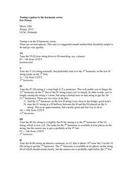 Tuning a Guitar to the Harmonic Series for Primer Music 150X Winter, 2012