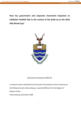 How Has Government and Corporate Investment Impacted on Eshibobo Football Club in the Context of the Build up to the 2010 FIFA World Cup?