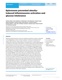 Eplerenone Prevented Obesity- Induced Inflammasome Activation and Glucose Intolerance