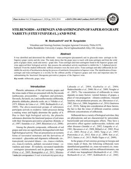 Stilbenoids - Astringin and Astringinin of Saperavi Grape Variety (Vitis Vinifera L.) and Wine