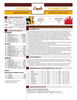 Loyola Ramblers @Ramblersmbb 2020-21 Game Notes