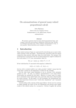 On Axiomatizations of General Many-Valued Propositional Calculi