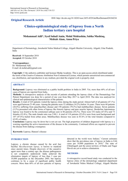 Clinico-Epidemiological Study of Leprosy from a North Indian Tertiary Care Hospital