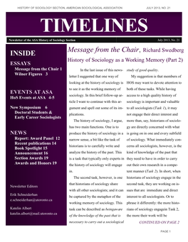 TIMELINES Newsletter of the ASA History of Sociology Section July 2013, No