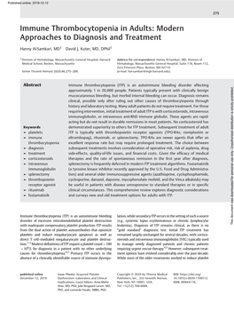 Immune Thrombocytopenia in Adults: Modern Approaches to Diagnosis and Treatment